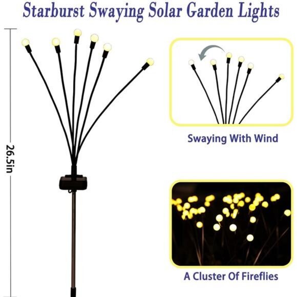 Solar Garden Lights Outdoor, 4 Pack Firefly Swaying Lights, Waterproof Garden - Picture 6 of 7
